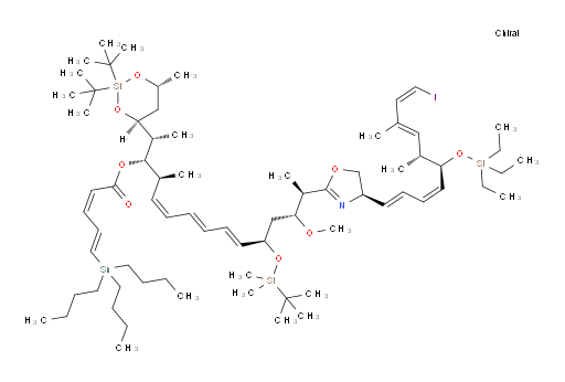 (2Z,4E)-(2R,3S,4S,5Z,7E,9E,11R,13R,14R)-11-((tert-butyldimethylsilyl)oxy)-2-((4S,6R)-2,2-di-tert-butyl-6-methyl-1,3,2-dioxasilinan-4-yl)-14-((R)-4-((1E,3Z,5S,6R,7E,9Z)-10-iodo-6,8-dimethyl-5-((triethylsilyl)oxy)deca-1,3,7,9-tetraen-1-yl)-4,5-dihydrooxazol-2-yl)-13-methoxy-4-methylpentadeca-5,7,9-trien-3-yl 5-(tributylstannyl)penta-2,4-dienoate