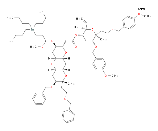 (2R,3S,5R,6S)-5-((4-methoxybenzyl)oxy)-6-(2-((4-methoxybenzyl)oxy)ethyl)-2,6-dimethyl-2-vinyltetrahydro-2H-pyran-3-yl 2-((2S,3R,4aS,5aR,7S,8R,9aS,10aR)-7-(benzyloxy)-8-(2-(benzyloxy)ethyl)-3-(1-methoxy-3-(tributylstannyl)propoxy)-8-methyldecahydro-2H-dipyrano[3,2-b:2',3'-e]pyran-2-yl)acetate