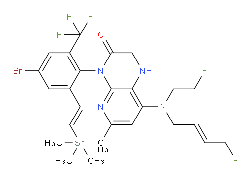 4-(4-bromo-2-(trifluoromethyl)-6-((E)-2-(trimethylstannyl)vinyl)phenyl)-8-(((E)-4-fluorobut-2-en-1-yl)(2-fluoroethyl)amino)-6-methyl-1,2-dihydropyrido[2,3-b]pyrazin-3(4H)-one