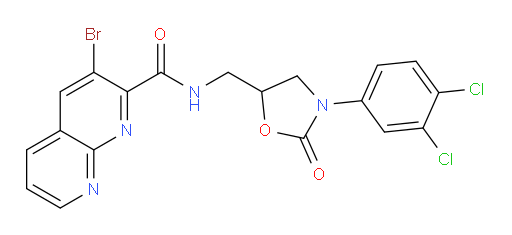 3-bromo-N-((3-(3,4-dichlorophenyl)-2-oxooxazolidin-5-yl)methyl)-1,8-naphthyridine-2-carboxamide