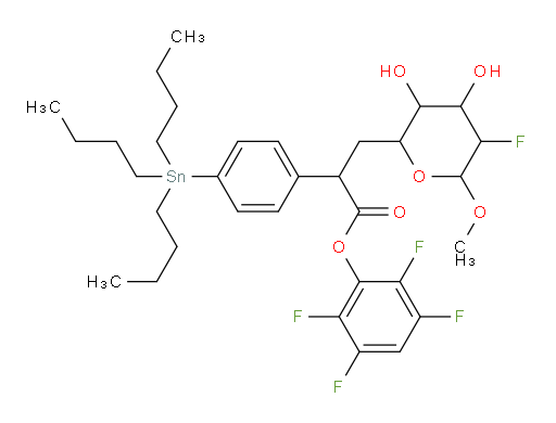 2,3,5,6-tetrafluorophenyl 3-(5-fluoro-3,4-dihydroxy-6-methoxytetrahydro-2H-pyran-2-yl)-2-(4-(tributylstannyl)phenyl)propanoate