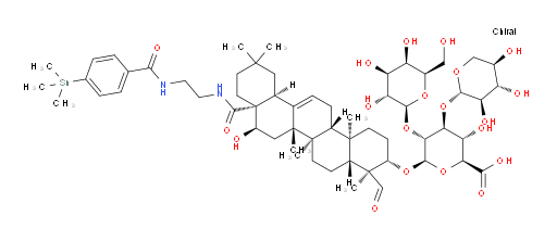 (2S,3S,4S,5R,6R)-6-(((3S,4S,4aR,6aR,6bS,8R,8aR,12aS,14aR,14bR)-4-formyl-8-hydroxy-4,6a,6b,11,11,14b-hexamethyl-8a-((2-(4-(trimethylstannyl)benzamido)ethyl)carbamoyl)-1,2,3,4,4a,5,6,6a,6b,7,8,8a,9,10,11,12,12a,14,14a,14b-icosahydropicen-3-yl)oxy)-3-hydroxy-5-(((2S,3R,4S,5R,6R)-3,4,5-trihydroxy-6-(hydroxymethyl)tetrahydro-2H-pyran-2-yl)oxy)-4-(((2S,3R,4S,5R)-3,4,5-trihydroxytetrahydro-2H-pyran-2-yl)oxy)tetrahydro-2H-pyran-2-carboxylic acid
