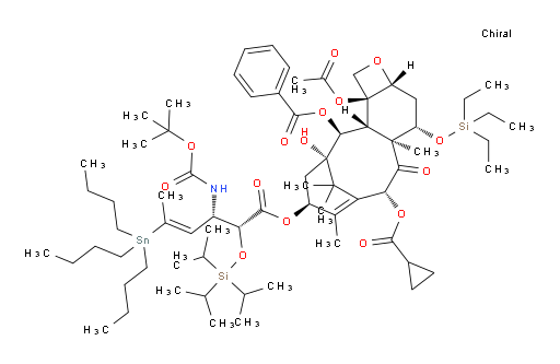 (2aR,4S,4aS,6R,9S,11S,12S,12aR,12bS)-12b-acetoxy-9-(((2R,3S,E)-3-((tert-butoxycarbonyl)amino)-5-(tributylstannyl)-2-((triisopropylsilyl)oxy)hex-4-enoyl)oxy)-6-((cyclopropanecarbonyl)oxy)-11-hydroxy-4a,8,13,13-tetramethyl-5-oxo-4-((triethylsilyl)oxy)-2a,3,4,4a,5,6,9,10,11,12,12a,12b-dodecahydro-1H-7,11-methanocyclodeca[3,4]benzo[1,2-b]oxet-12-yl benzoate