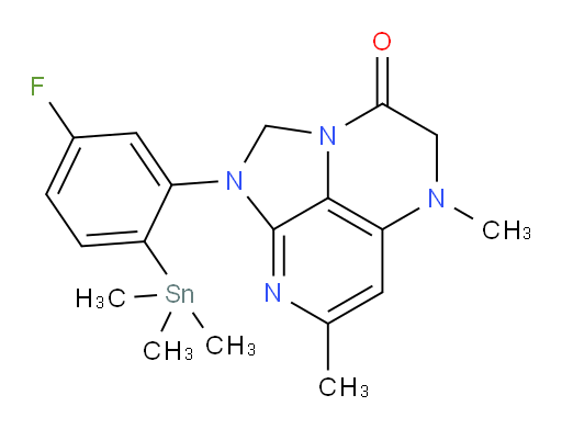 1-(5-fluoro-2-(trimethylstannyl)phenyl)-5,7-dimethyl-4,5-dihydro-1H-1,2a,5,8-tetraazaacenaphthylen-3(2H)-one