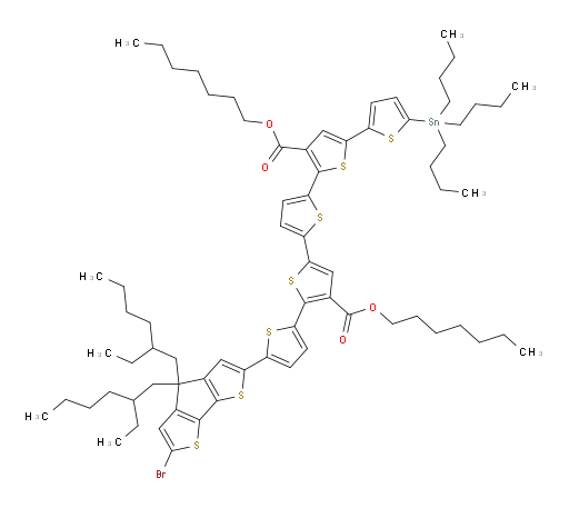 diheptyl 5-(6-bromo-4,4-bis(2-ethylhexyl)-4H-cyclopenta[1,2-b:5,4-b']dithiophen-2-yl)-5''''-(tributylstannyl)-[2,2':5',2'':5'',2''':5''',2''''-quinquethiophene]-3',3'''-dicarboxylate