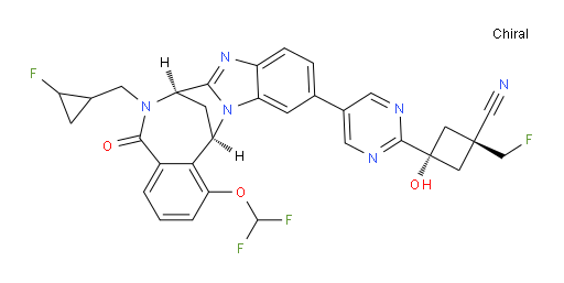 (1R,3r)-3-(5-((7R,14R)-1-(difluoromethoxy)-6-((2-fluorocyclopropyl)methyl)-5-oxo-5,6,7,14-tetrahydro-7,14-methanobenzo[f]benzo[4,5]imidazo[1,2-a][1,4]diazocin-11-yl)pyrimidin-2-yl)-1-(fluoromethyl)-3-hydroxycyclobutanecarbonitrile
