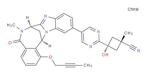 cis-3-[5-[(7R,14R)-1-(2-butyn-1-yloxy)-5,6,7,14-tetrahydro-6-methyl-5-oxo-7,14-methanobenzimidazo[1,2-b][2,5]benzodiazocin-11-yl]pyrimidin-2-yl]-3-hydroxy-1-methylcyclobutane-carbonitrile