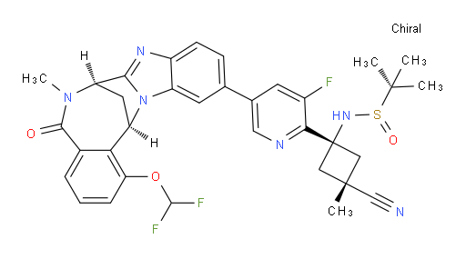 [S(R)]-N-[cis-3-cyano-1-[5-[(7R,14R)-1-(difluoromethoxy)-5,6,7,14-tetrahydro-6-methyl-5-oxo-7,14-methanobenzimidazo[1,2-b][2,5]benzodiazocin-11-yl]-3-fluoropyridin-2-yl]-3-methylcyclobutyl]-2-methyl-2-Propanesulfinamide