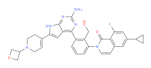 2-[3-[2-Amino-6-[1,2,3,6-tetrahydro-1-(3-oxetanyl)-4-pyridinyl]-7H-pyrrolo[2,3-d]pyrimidin-4-yl]-2-(hydroxymethyl)phenyl]-6-cyclopropyl-8-fluoro-1(2H)-isoquinolinone (ACI)