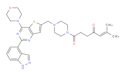 1-[4-[[2-(1H-Indazol-4-yl)-4-(4-morpholinyl)thieno[3,2-d]pyrimidin-6-yl]methyl]-1-piperazinyl]-6-methyl-5-heptene-1,4-dione (ACI)