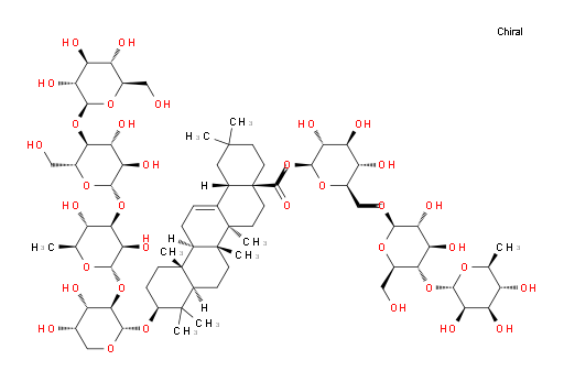 O-6-Deoxy-α-L-mannopyranosyl-(1→4)-O-β-D-glucopyranosyl-(1→6)-β-D-glucopyranosyl (3β)-3-[(O-β-D-glucopyranosyl-(1→4)-O-β-D-glucopyranosyl-(1→3)-O-6-deoxy-α-L-mannopyranosyl-(1→2)-α-L-arabinopyranosyl)oxy]olean-12-en-28-oate (ACI)