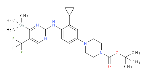 tert-butyl 4-(3-cyclopropyl-4-((5-(trifluoromethyl)-4-(trimethylstannyl)pyrimidin-2-yl)amino)phenyl)piperazine-1-carboxylate