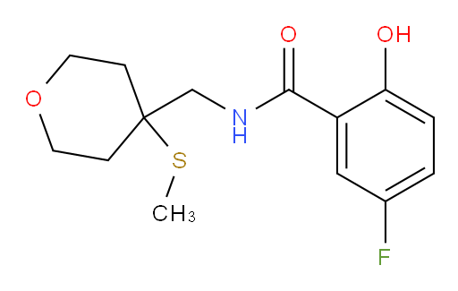 5-fluoro-2-hydroxy-N-((4-(methylthio)tetrahydro-2H-pyran-4-yl)methyl)benzamide