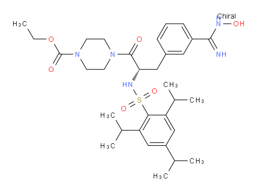 Ethyl 4-[(2S)-3-[3-[(hydroxyamino)iminomethyl]phenyl]-1-oxo-2-[[[2,4,6-tris(1-methylethyl)phenyl]sulfonyl]amino]propyl]-1-piperazinecarboxylate (ACI)