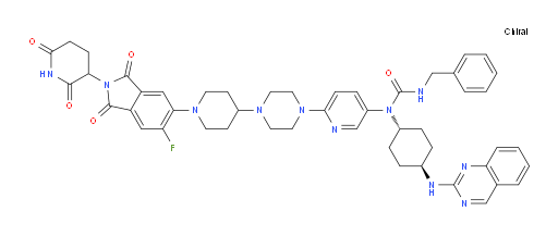 Urea, N-[6-[4-[1-[2-(2,6-dioxo-3-piperidinyl)-6-fluoro-2,3-dihydro-1,3-dioxo-1H-isoindol-5-yl]-4-piperidinyl]-1-piperazinyl]-3-pyridinyl]-N′-(phenylmethyl)-N-[trans-4-(2-quinazolinylamino)cyclohexyl]- (ACI)