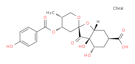 (2S,3aR,4S,4′S,5′R,6S,7aR)-Decahydro-3a,4-dihydroxy-4′-[(4-hydroxybenzoyl)oxy]-5′-methyl-3-oxospiro[benzofuran-2(3H),2′-[2H]pyran]-6-carboxylic acid (ACI)