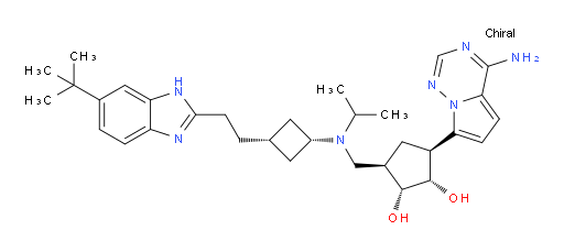(1R,2S,3S,5R)-3-(4-Aminopyrrolo[2,1-f][1,2,4]triazin-7-yl)-5-[[[cis-3-[2-[6-(1,1-dimethylethyl)-1H-benzimidazol-2-yl]ethyl]cyclobutyl](1-methylethyl)amino]methyl]-1,2-cyclopentanediol (ACI)