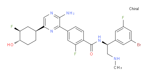 4-[3-Amino-6-[(1S,3S,4S)-3-fluoro-4-hydroxycyclohexyl]-2-pyrazinyl]-N-[(1S)-1-(3-bromo-5-fluorophenyl)-2-(methylamino)ethyl]-2-fluorobenzamide (ACI)
