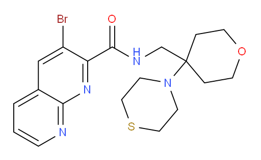 3-bromo-N-((4-thiomorpholinotetrahydro-2H-pyran-4-yl)methyl)-1,8-naphthyridine-2-carboxamide