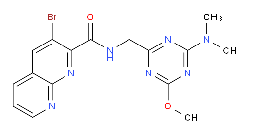 3-bromo-N-((4-(dimethylamino)-6-methoxy-1,3,5-triazin-2-yl)methyl)-1,8-naphthyridine-2-carboxamide