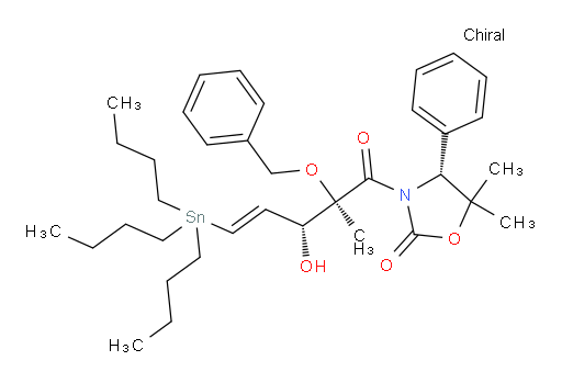 (R)-3-((2R,3R,E)-2-(benzyloxy)-3-hydroxy-2-methyl-5-(tributylstannyl)pent-4-enoyl)-5,5-dimethyl-4-phenyloxazolidin-2-one