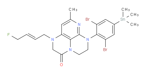 (E)-6-(2,6-二溴-4-(三甲基锡基)苯基)-1-(4-氟丁-2-烯-1-基)-8-甲基-1,2,5,6-四氢-1,3a,6,7-四氮杂ph烯醛en-3(4H)-酮