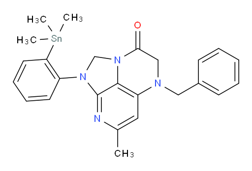 5-benzyl-7-methyl-1-(2-(trimethylstannyl)phenyl)-4,5-dihydro-1H-1,2a,5,8-tetraazaacenaphthylen-3(2H)-one