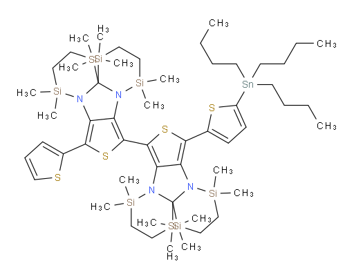 1,1,1',1',4,4,4',4',5,5,5',5',8,8,8',8'-hexadecamethyl-12-(thiophen-2-yl)-12'-(5-(tributylstannyl)thiophen-2-yl)-1,1',2,2',3,3',4,4',5,5',6,6',7,7',8,8'-hexadecahydro-10,10'-bithieno[3',4':4,5]imidazo[2,1-f:2,3-f']bis([1,2,5]azadisiline)