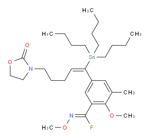 (Z)-N,2-dimethoxy-3-methyl-5-((E)-5-(2-oxooxazolidin-3-yl)-1-(tributylstannyl)pent-1-en-1-yl)benzimidoyl fluoride