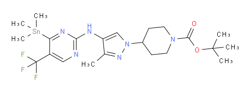 tert-butyl 4-(3-methyl-4-((5-(trifluoromethyl)-4-(trimethylstannyl)pyrimidin-2-yl)amino)-1H-pyrazol-1-yl)piperidine-1-carboxylate