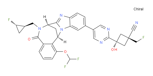 (1R,3r)-3-(5-((7R,14R)-1-(difluoromethoxy)-6-(((1R,2S)-2-fluorocyclopropyl)methyl)-5-oxo-5,6,7,14-tetrahydro-7,14-methanobenzo[f]benzo[4,5]imidazo[1,2-a][1,4]diazocin-11-yl)pyrimidin-2-yl)-1-(fluoromethyl)-3-hydroxycyclobutanecarbonitrile