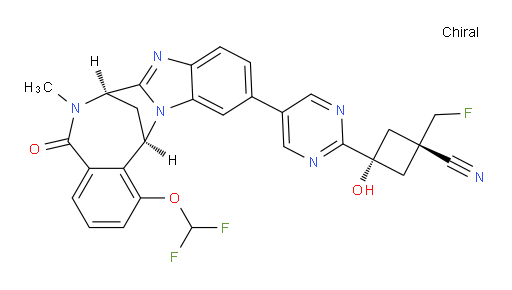 (1S,3s)-3-(5-((7R,14R)-1-(difluoromethoxy)-6-methyl-5-oxo-5,6,7,14-tetrahydro-7,14-methanobenzo[f]benzo[4,5]imidazo[1,2-a][1,4]diazocin-11-yl)pyrimidin-2-yl)-1-(fluoromethyl)-3-hydroxycyclobutanecarbonitrile