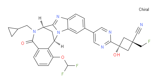 trans-3-[5-[(7R,14R)-6-(cyclopropylmethyl)-1-(difluoromethoxy)-5,6,7,14-tetrahydro-5-oxo-7,14-methanobenzimidazo[1,2-b][2,5]benzodiazocin-11-yl]pyrimidin-2-yl]-1-(fluoromethyl)-3-hydroxy-Cyclobutane-carbonitrile