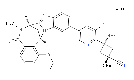 cis-3-amino-3-[5-[(7R,14R)-1-(difluoromethoxy)-5,6,7,14-tetrahydro-6-methyl-5-oxo-7,14-methanobenzimidazo[1,2-b][2,5]benzodiazocin-11-yl]-3-fluoropyridin-2-yl]-1-methylcyclobutane-carbonitrile