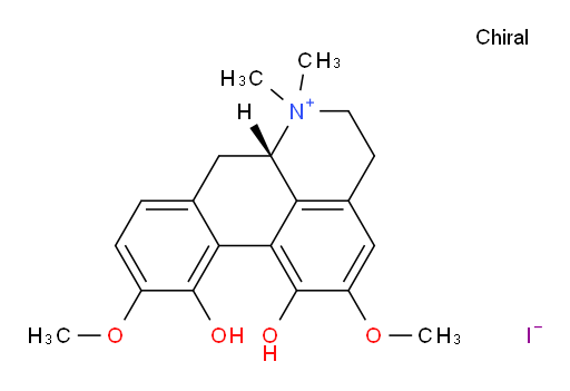 4H-Dibenzo[de,g]quinolinium, 5,6,6a,7-tetrahydro-1,11-dihydroxy-2,10-dimethoxy-6,6-dimethyl-, iodide (1:1), (6aS)- (ACI)