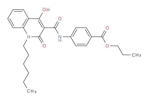 Propyl 4-[[(1-hexyl-1,2-dihydro-4-hydroxy-2-oxo-3-quinolinyl)carbonyl]amino]benzoate (ACI)