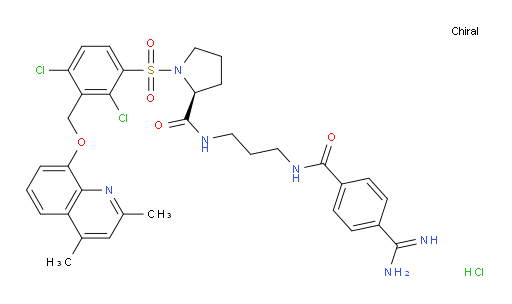 2-Pyrrolidinecarboxamide, N-[3-[[4-(aminoiminomethyl)benzoyl]amino]propyl]-1-[[2,4-dichloro-3-[[(2,4-dimethyl-8-quinolinyl)oxy]methyl]phenyl]sulfonyl]-, hydrochloride (1:2), (2S)- (ACI)