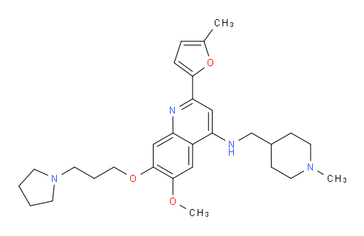 6-Methoxy-2-(5-methyl-2-furanyl)-N-[(1-methyl-4-piperidinyl)methyl]-7-[3-(1-pyrrolidinyl)propoxy]-4-quinolinamine (ACI)