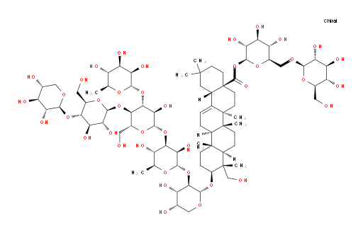Olean-12-en-28-oic acid, 3-[(O-β-D-xylopyranosyl-(1→4)-O-β-D-glucopyranosyl-(1→4)-O-[6-deoxy-α-L-mannopyranosyl-(1→3)]-O-β-D-glucopyranosyl-(1→3)-O-6-deoxy-α-L-mannopyranosyl-(1→2)-α-L-arabinopyranosyl)oxy]-23-hydroxy-, 6-O-β-D-glucopyranosyl-β-D-glucopyranosyl ester, (3β,4α)- (9CI, ACI)