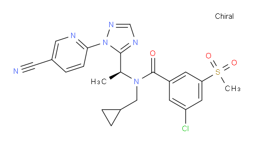 (S)-3-chloro-N-(1-(1-(5-cyanopyridin-2-yl)-1H-1,2,4-triazol-5-yl)ethyl)-N-(cyclopropylmethyl)-5-(methylsulfonyl)benzamide