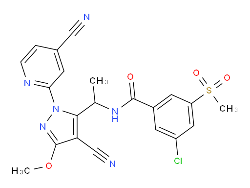 3-chloro-N-(1-(4-cyano-1-(4-cyanopyridin-2-yl)-3-methoxy-1H-pyrazol-5-yl)ethyl)-5-(methylsulfonyl)benzamide