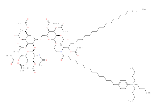 (2R,3R,4S,5R,6R)-2-((((2S,3S,4S,5R,6R)-3-(((2S,3R,4R,5S,6R)-3-acetamido-4,5-diacetoxy-6-(acetoxymethyl)tetrahydro-2H-pyran-2-yl)oxy)-4,5-diacetoxy-6-(acetoxymethyl)tetrahydro-2H-pyran-2-yl)oxy)methyl)-6-(2-(N-((R)-2-acetoxy-3-(hexadecyloxy)propyl)-15-(4-(tributylstannyl)phenyl)pentadecanamido)ethoxy)tetrahydro-2H-pyran-3,4,5-triyl triacetate