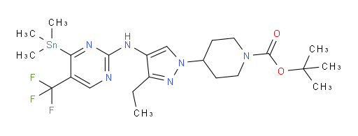 tert-butyl 4-(3-ethyl-4-((5-(trifluoromethyl)-4-(trimethylstannyl)pyrimidin-2-yl)amino)-1H-pyrazol-1-yl)piperidine-1-carboxylate