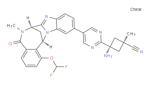 trans-3-amino-3-[5-[(7R,14R)-1-(difluoromethoxy)-5,6,7,14-tetrahydro-6-methyl-5-oxo-7,14-methanobenzimidazo[1,2-b][2,5]benzodiazocin-11-yl]pyrimidin-2-yl]-1-methylcyclobutane-carbonitrile