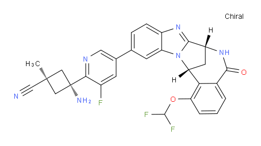 trans-3-amino-3-[5-[(7R,14R)-1-(difluoromethoxy)-5,6,7,14-tetrahydro-5-oxo-7,14-methanobenzimidazo[1,2-b][2,5]benzodiazocin-11-yl]-3-fluoropyridin-2-yl]-1-methylcyclobutane-carbonitrile