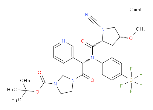 Sulfur, [4-[[[(2R,4R)-1-cyano-4-methoxy-2-pyrrolidinyl]carbonyl][(1S)-2-[3-[(1,1-dimethylethoxy)carbonyl]-1-imidazolidinyl]-2-oxo-1-(3-pyridinyl)ethyl]amino]phenyl]pentafluoro-, (OC-6-21)- (ACI)