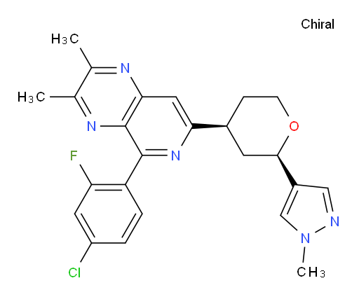 rel-5-(4-Chloro-2-fluorophenyl)-2,3-dimethyl-7-[(2R,4S)-tetrahydro-2-(1-methyl-1H-pyrazol-4-yl)-2H-pyran-4-yl]pyrido[3,4-b]pyrazine (ACI)