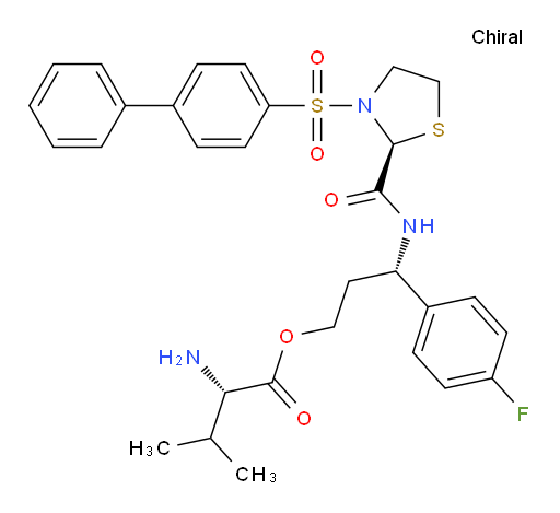 L-Valine (3S)-3-[[[(2S)-3-([1,1′-biphenyl]-4-ylsulfonyl)-2-thiazolidinyl]carbonyl]amino]-3-(4-fluorophenyl)propyl ester (ACI)
