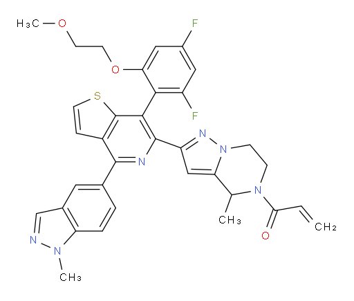 2-Propen-1-one, 1-[(4R)-2-[(7S)-7-[2,4-difluoro-6-(2-methoxyethoxy)phenyl]-4-(1-methyl-1H-indazol-5-yl)thieno[3,2-c]pyridin-6-yl]-6,7-dihydro-4-methylpyrazolo[1,5-a]pyrazin-5(4H)-yl]- (ACI)